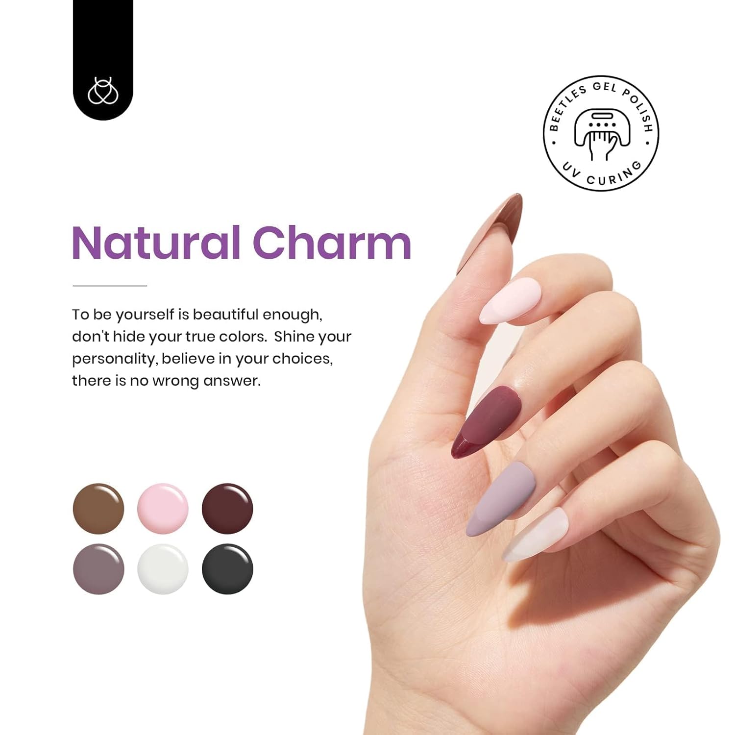 beetles Gel Polish Juego de esmaltes de uñas de gel de 16 colores de 0.5 onzas líquidas, blanco, marrón oscuro, rosa, nude, encanto, natural,