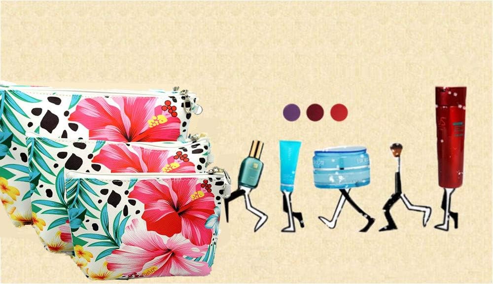 XICHEN 3 bolsas de cosméticos impermeables para cosméticos de gran capacidad, piel sintética, cuarto de baño, almacenamiento (3 tamaños) (flor de