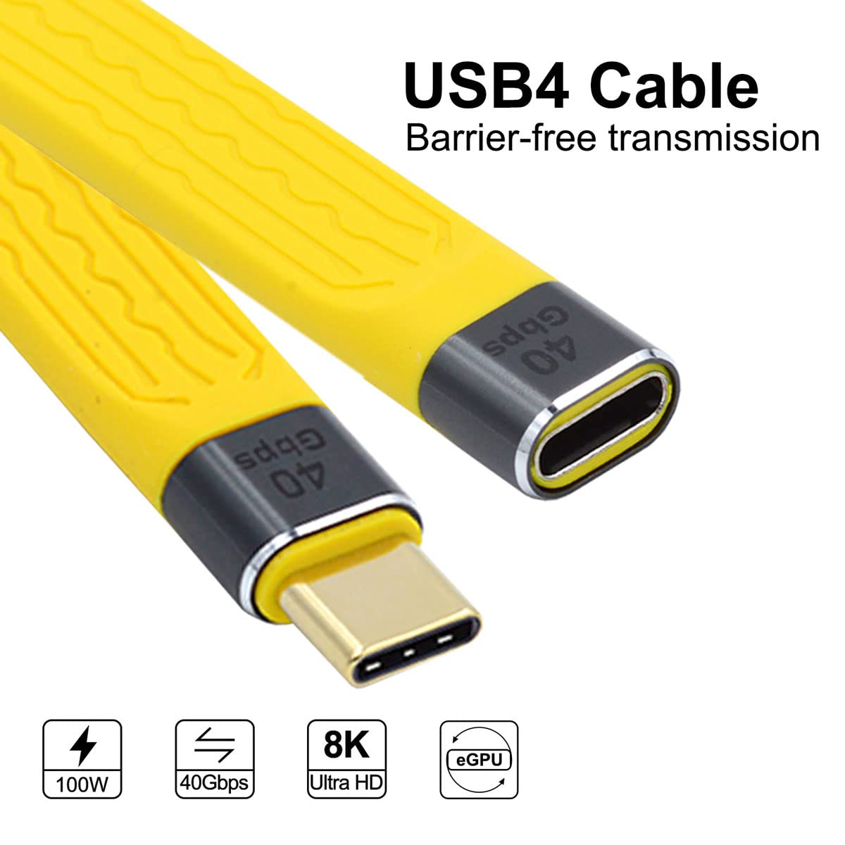 CY Cable USB4 macho a hembra Cable de extensión 5.1 in USB4.0 delgado plano macho toF 40Gbps con carga de 100 W y 8K 60Hz