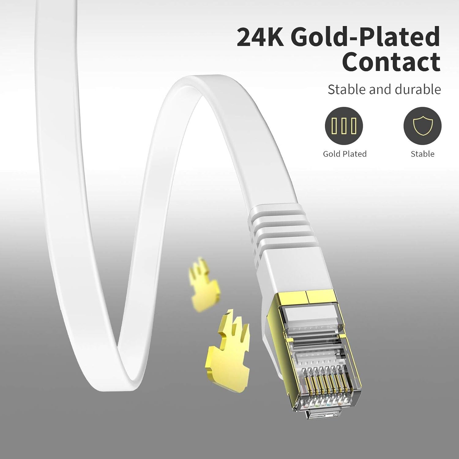 Veetop Cable Ethernet Cat7, cable Ethernet plano de 3.2 pies para exteriores e interiores, cable de Internet Cat 7 de alta velocidad de 10 Gbps, 750