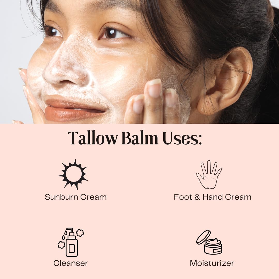 Tallow Balm orgánico alimentado con pasto (2 onzas)  Hidratante de cuerpo completo, cuidado natural de la piel, nutritivo, todo propósito, sin