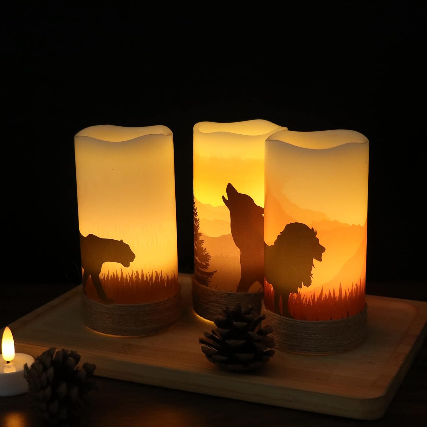 GenSwin Velas LED sin llama parpadeantes con cuerda de cáñamo y temporizador de 6 horas, velas rústicas que funcionan con pilas, luz cálida de cera