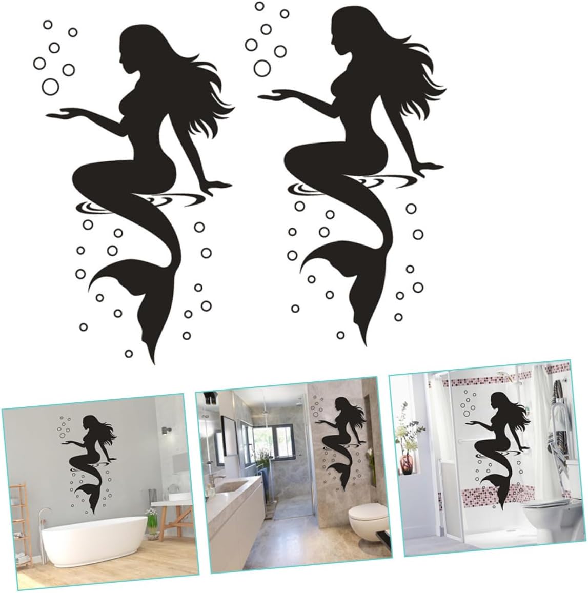 Abaodam 6 calcomanías de pared de sirena bajo el mar, calcomanías de pared de sirena, arte de pared de sirena negra, calcomanías de princesa de