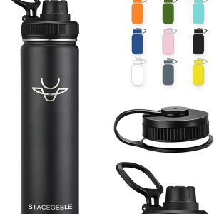 STACEGEELE Botella de agua aislada al vacío con tapa de boquilla y rosca en la parte superior, termo de acero inoxidable para niños, a prueba de STACEGEELE Botella de agua aislada al vacío con tapa de boquilla y rosca en la parte superior, termo de acero inoxidable para niños, a prueba de