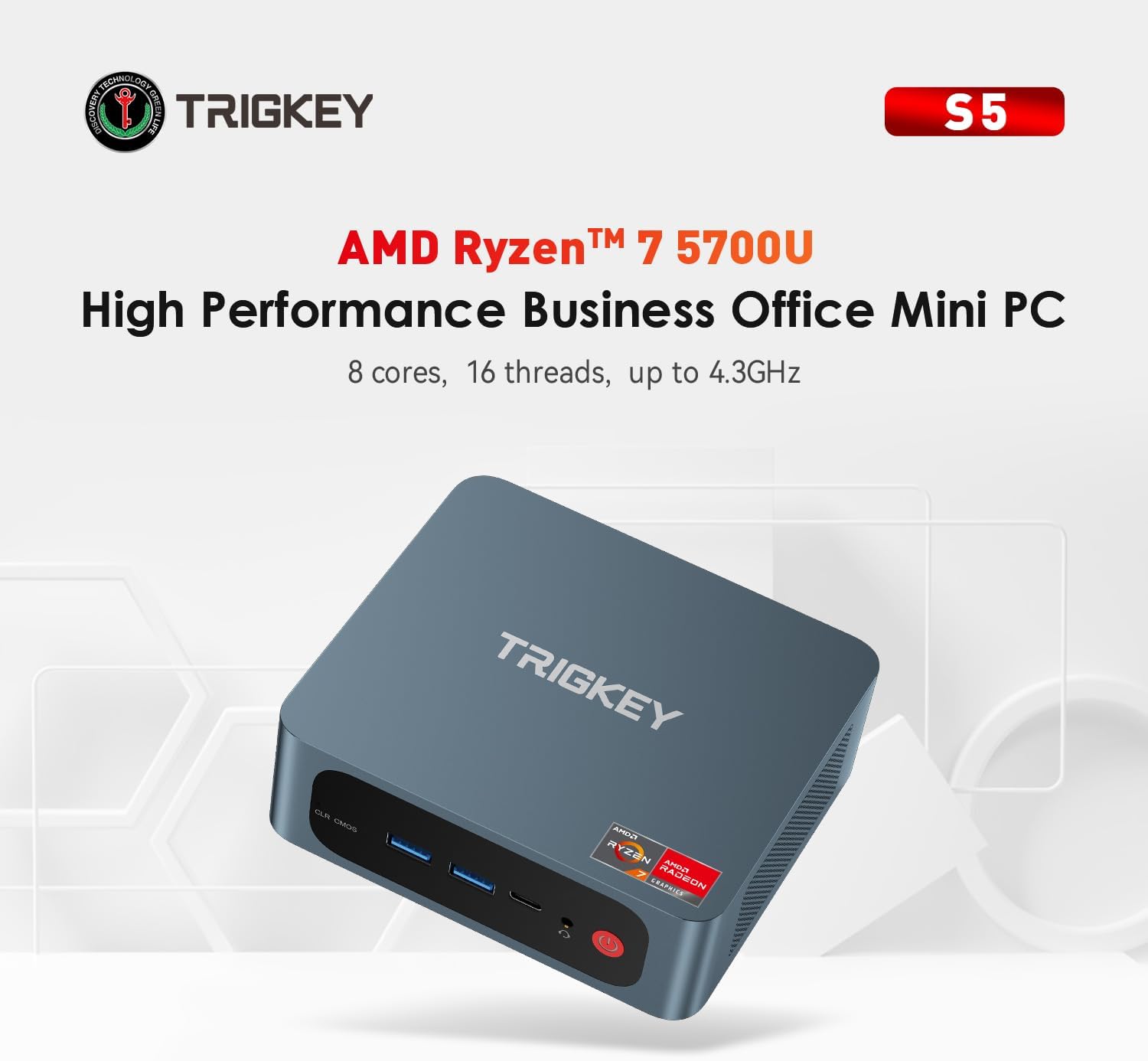 TRIGKEY Ryzen 7 Mini PC 8 Core 16 hilos Mini computadora OS PC de escritorio 5700U (hasta 4.0GHz) 32G DDR4+500G NVME SSD 15W TPD Micro PC  8Core