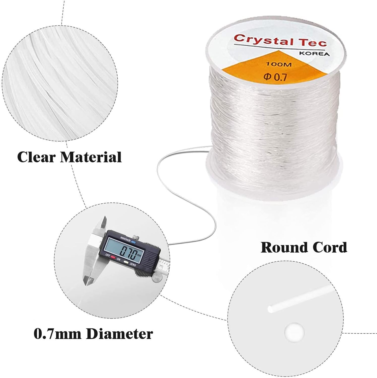 Hilo elástico de 0.028 in para pulseras, 3 rollos de cordón elástico, cuerda elástica de cuentas de cristal para pulseras, cuentas y fabricación de