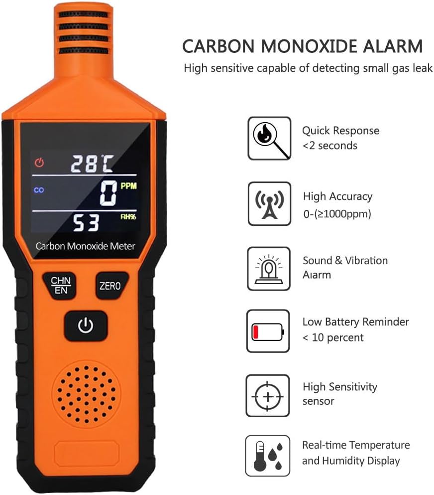 Medidor de monóxido de carbono de mano, detector de monóxido de carbono portátil alimentado por batería, probador de sensor de CO profesional con