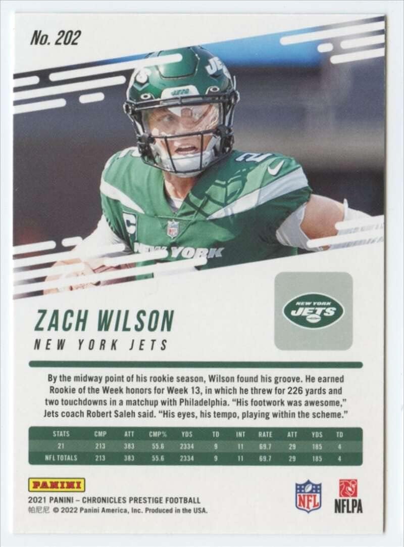 2021 Panini Chronicles Prestige Rookies Update #202 ZACH WILSON RC New York Jets Football Trading Card