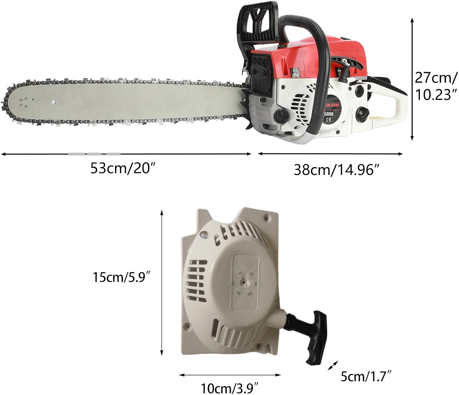 58CC Gas-Powered-Chainsaw, 20 Inch Gas Chain Saw, 2-Cycle-Gasoline Handheld Cordless Petrol Chain Saws for Trees Wood Cutting 20Inch