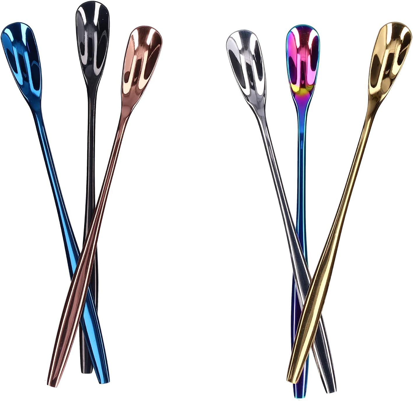 6 cucharas de mango largo, cuchara de té helado de acero inoxidable de 6 pulgadas, cuchara de café para madres, leches, té, mezcla, cóctel, batido,