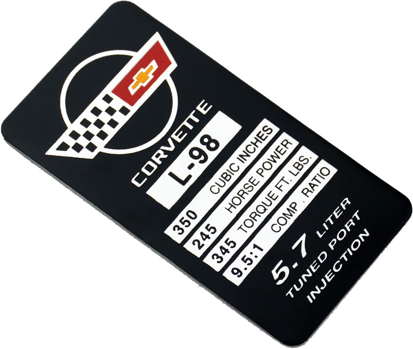 1 placa de identificación de motor C4 Corvette 1990 L98 con placa de datos de metal, placa de identificación 3D, 250 CV, 345 TQ de repuesto para