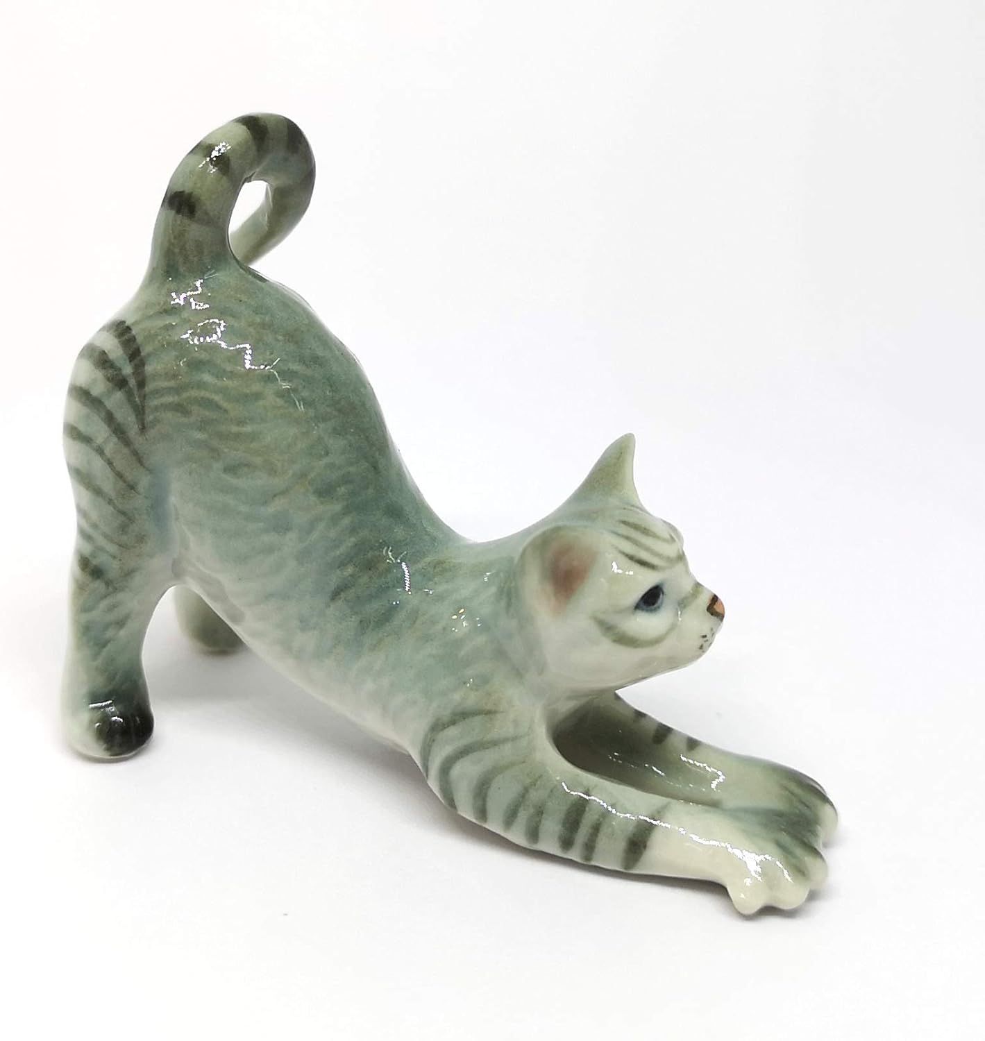 ZOOCRAFT Figura coleccionable de gato de cerámica cerámica miniatura gris pintado a mano