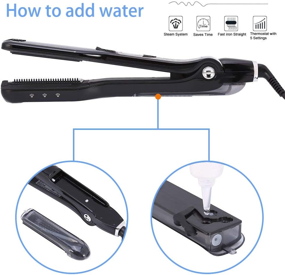 Plancha de vapor para alisar el cabello, plancha profesional para obtener resultados suaves y sin encrespamiento (negro)