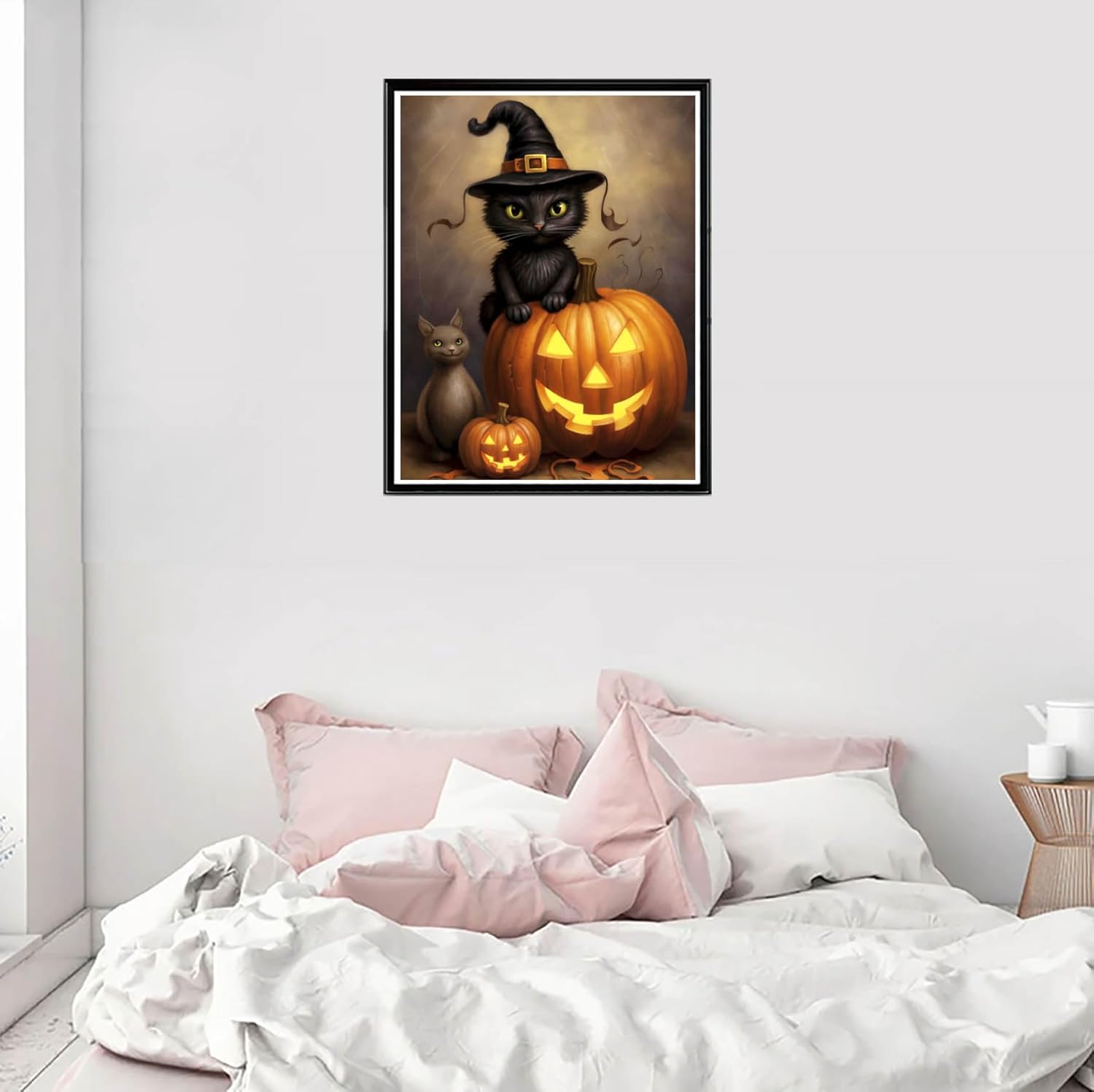 Cuneai – Kit de pintura de diamante 5D para bricolaje, gato  Taladro redondo por número, manualidades de Halloween, bordado de cristal para