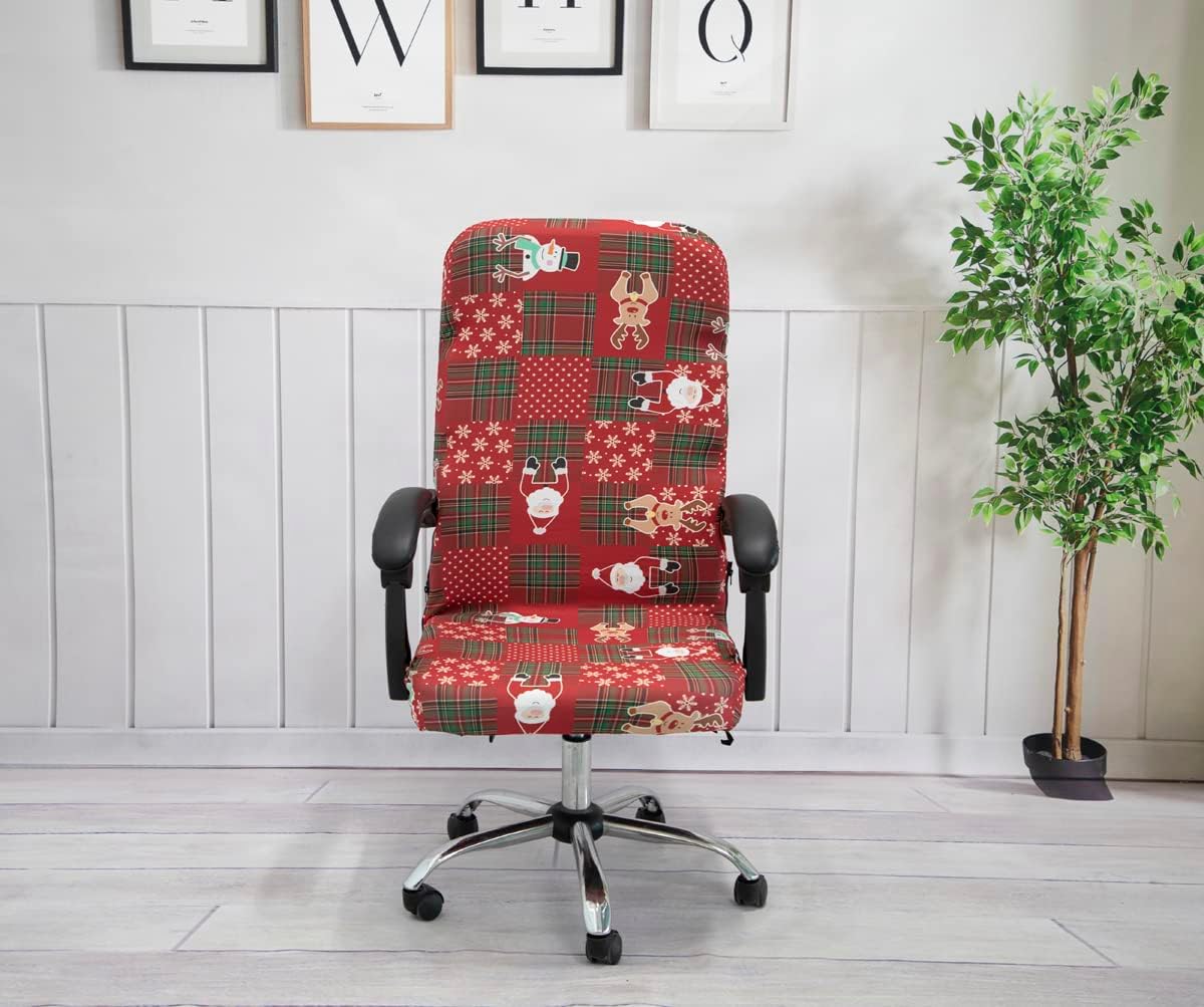 Funda para silla de oficina de Navidad, universal, extraíble, lavable, antipolvo, con estampado de Papá Noel, renos, copos de nieve, estrellas