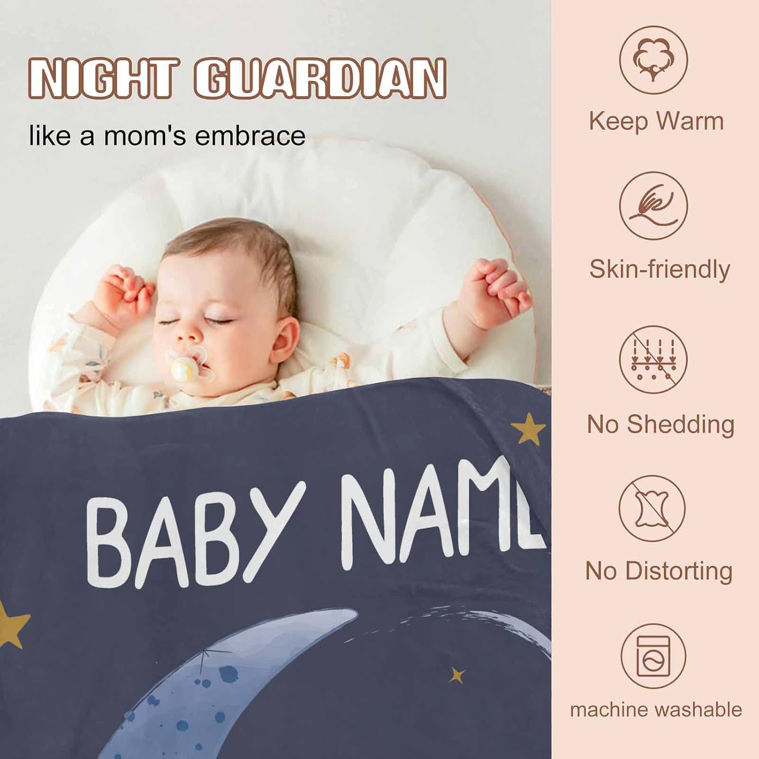 YESCUSTOM Manta de bebé personalizada con nombre para niñas y niños, manta de bebé personalizada con diseño de luna, pequeña estrella, oso para
