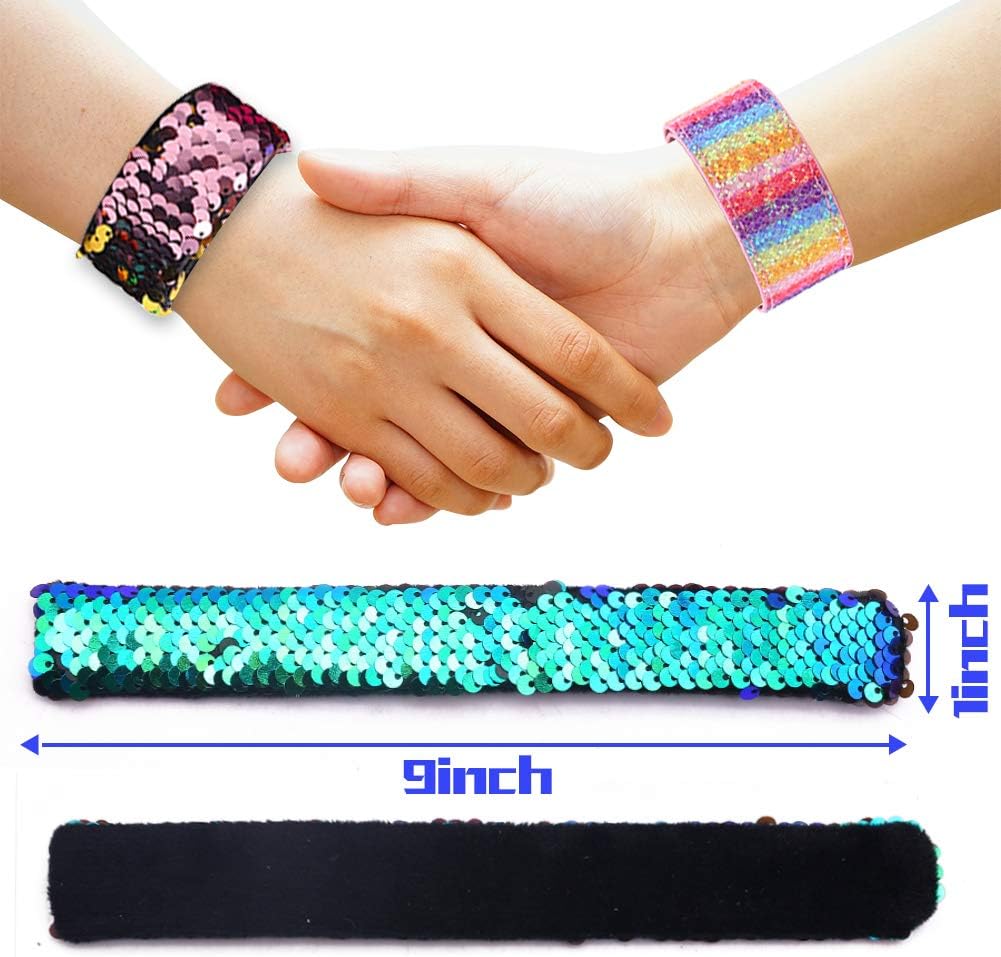 VGOODALL 12 pulseras con purpurina para niños, pulsera de sirena con lentejuelas para suministros de fiesta de cumpleaños