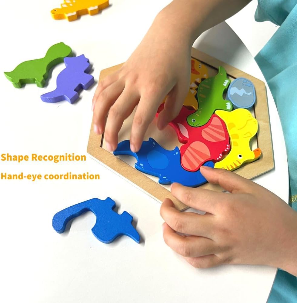 Rompecabezas de madera de dinosaurio para niños pequeños, juguete educativo de aprendizaje para niños de 3, 4 y 5 años de edad, rompecabezas de