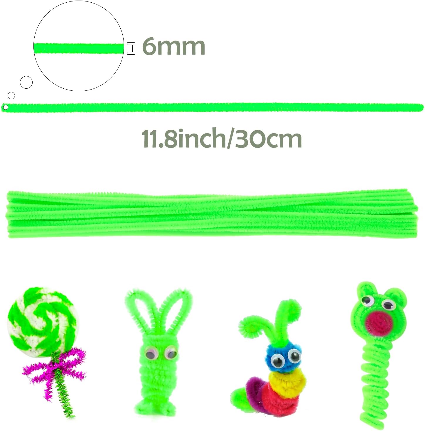 Caydo 200 piezas de limpiapipas de color verde fluorescente para manualidades, tallos de felpilla flexibles para niños, proyectos de manualidades y
