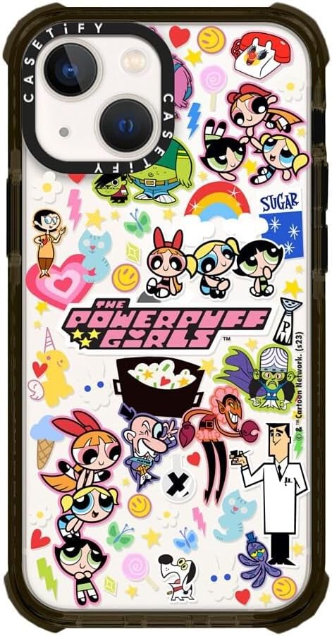 CASETiFY Funda Ultra Impact para iPhone 13 Mini Co-Lab  protección contra caídas de 9.8 pies  The Powerpuff Girls Stickermania – Negro transparente