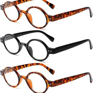 JOSCHOO Paquete de 5 lentes de lectura redondos retro, pequeños y cómodos, para mujeres y hombres JOSCHOO Paquete de 5 lentes de lectura redondos retro, pequeños y cómodos, para mujeres y hombres