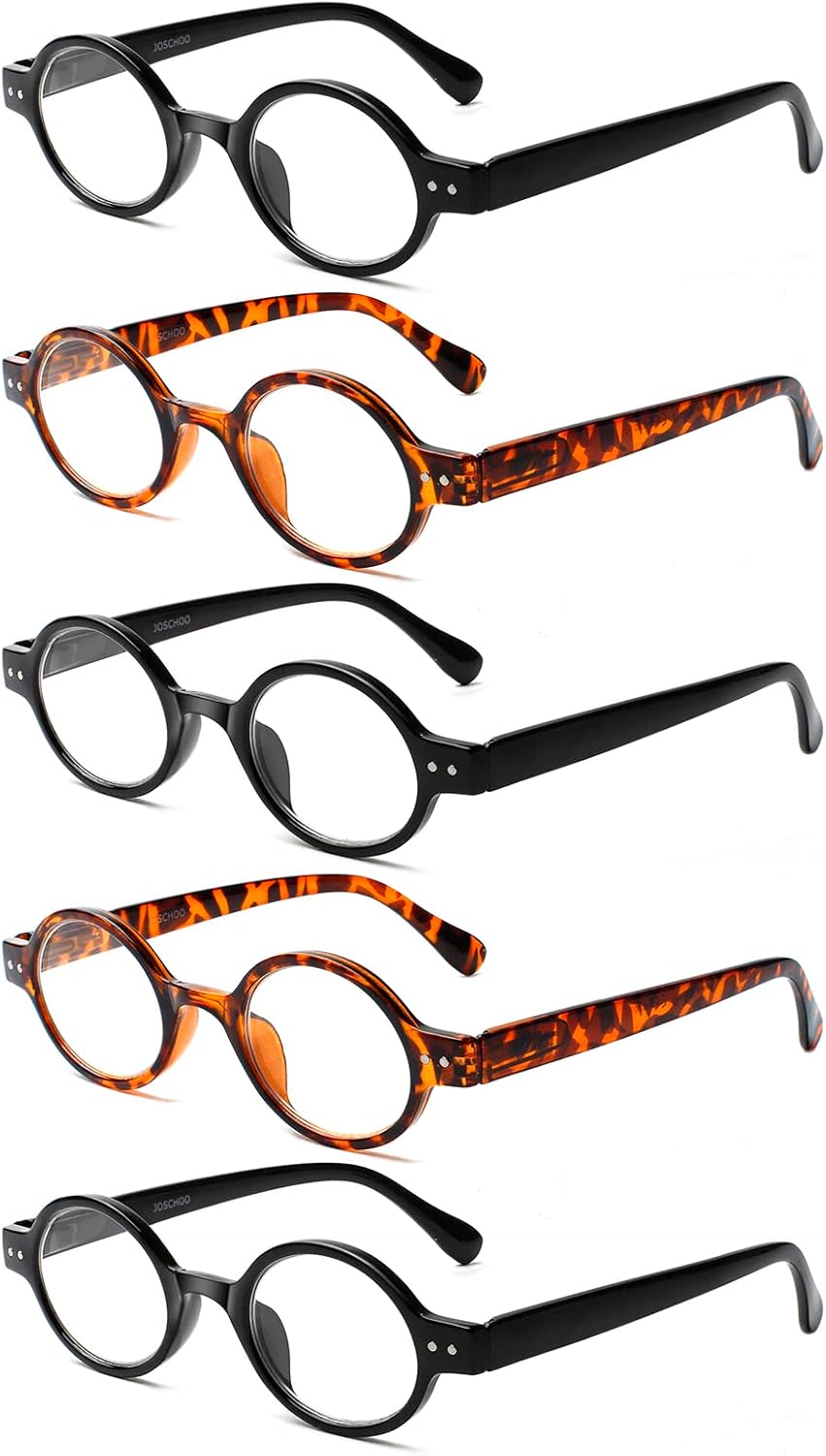 JOSCHOO Paquete de 5 lentes de lectura redondos retro, pequeños y cómodos, para mujeres y hombres
