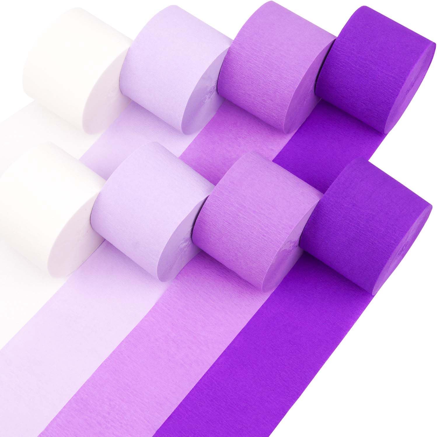 Captain Décor – Paquete de 8 rollos de serpentinas de papel crepé, paquete económico de 656 pies de serpentinas moradas y blancas, cada rollo de 82