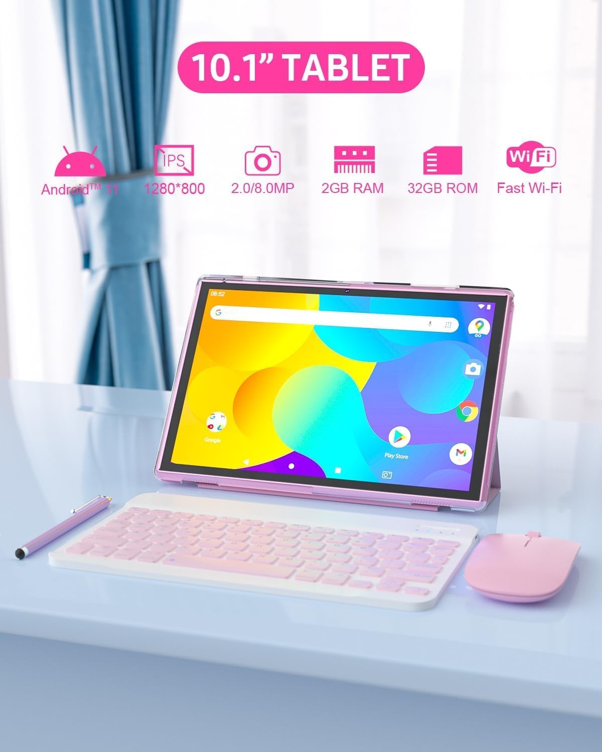 Tablet 2 en 1 Tablet con funda para teclado, lápiz capacitivo de ratón, película protectora de pantalla táctil, tableta de 10 pulgadas, tabletas