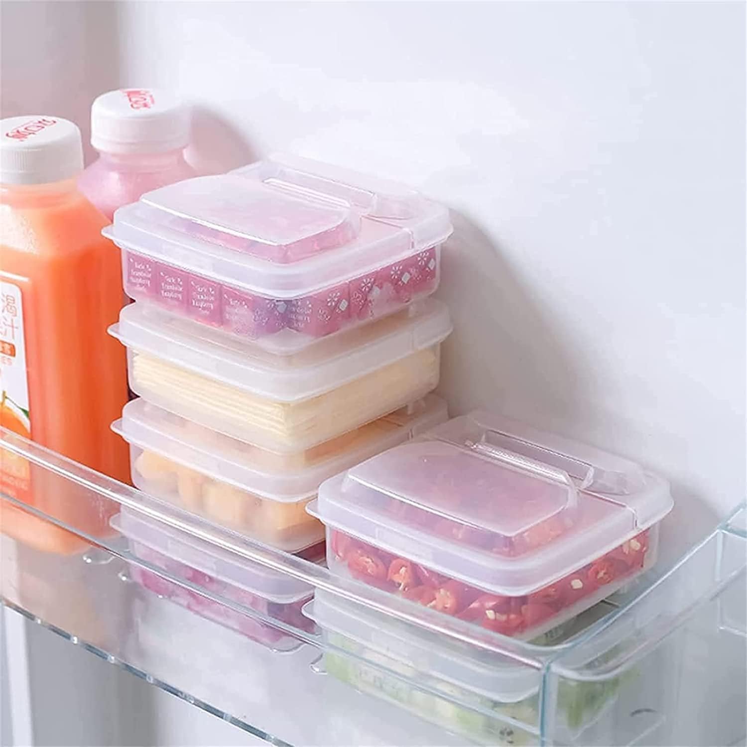 Recipiente de queso en rodajas de 2 piezas para refrigerador con tapa abatible, caja de almacenamiento de rebanadas de queso con bloque de