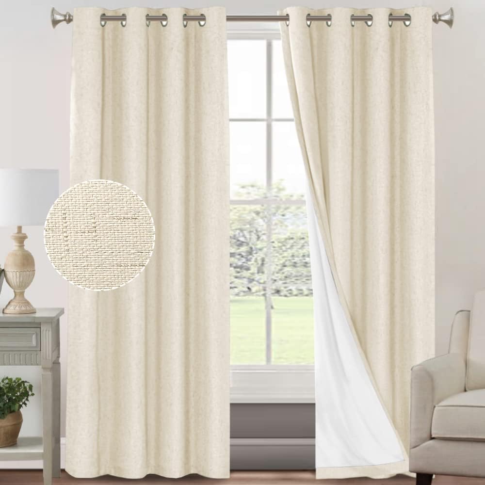 PrinceDeco Cortinas 100% opacas para dormitoriosala de estar, cortinas opacas de lino de 96 pulgadas de largo, cortinas de tratamiento de ventana de