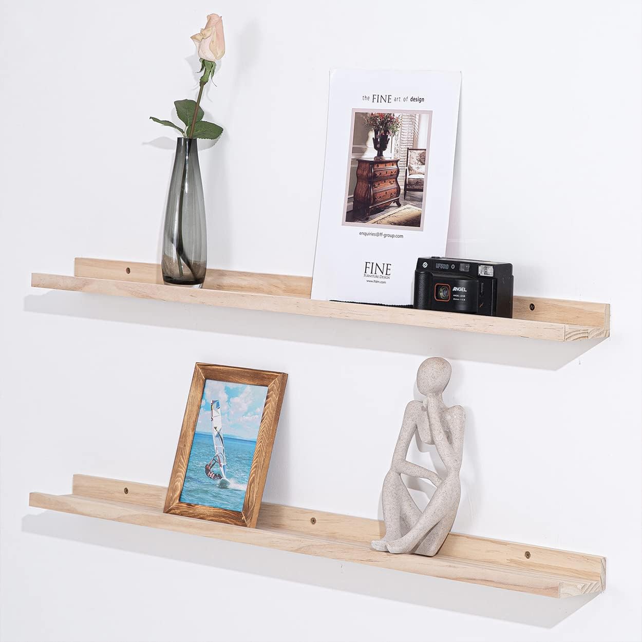 AZSKY Estantes flotantes de 36 pulgadas, estantes de repisa de fotos montados en la pared, juego de 3, estantes de madera natural para artículos de