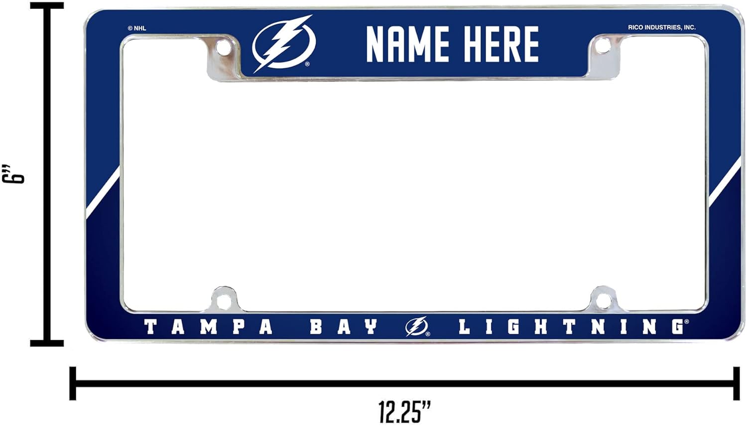 Rico Industries NHL Hockey Tampa Bay Lightning – Marco para placa de automóvil cromado, de 12 x 6 pulgadas, para automóvil, camión, SUV