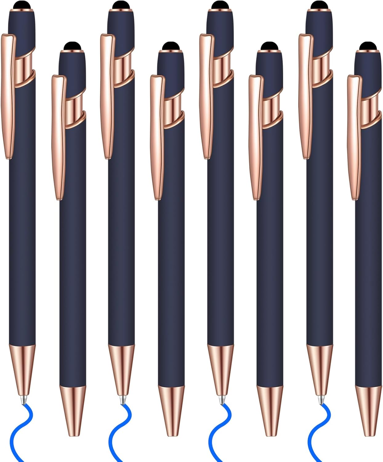 Lragvtbk 8 bolígrafos de tinta azul con punta de lápiz capacitivo 2 en 1, bolígrafos de metal, para pantallas táctiles, escuela, oficina, compañeros