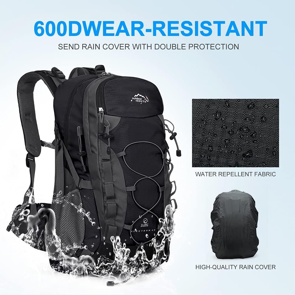 INOXTO Mochila de senderismo ligera 35L40L Mochila de senderismo con cubierta impermeable para viajes Camping al aire libre Hombres y mujeres