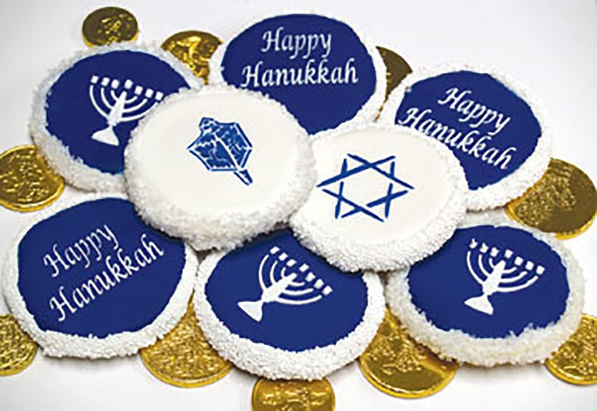 Designer Stencils Jewish Symbols – Plantillas de galletas y cupcakes, pequeñas, (Dreidel, Star of David, Menorah), Beigesemitransparente