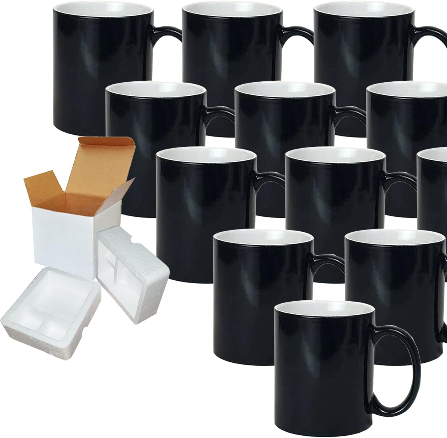TWISTED ENVY 12 tazas de sublimación de color Chaging de 11 oz con caja de regalo. Tazas – Caja de cartón con soporte de espuma de 12 unidades