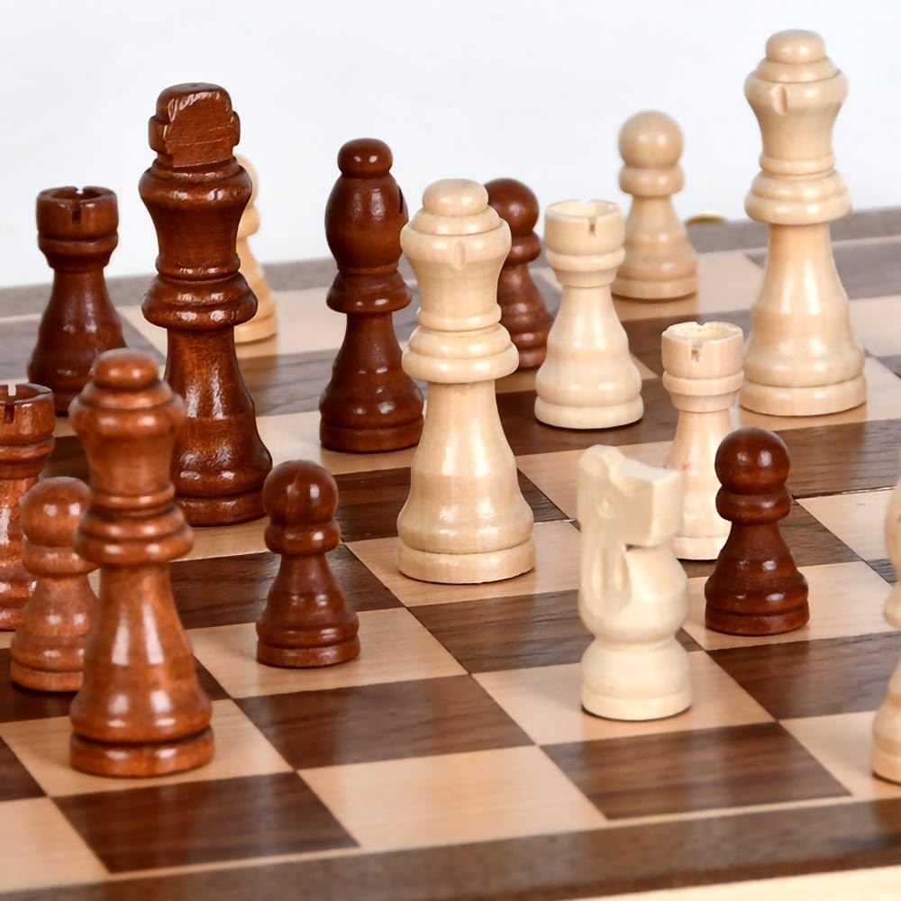 Juego de ajedrez magnético de madera de 15 pulgadas para adultos y niños con almacenamiento para piezas, tableros de ajedrez plegables hechos a mano