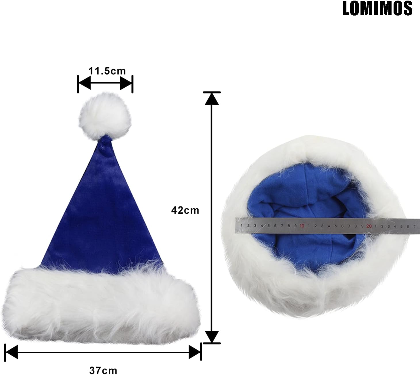 LOMIMOS Sombrero de Papá Noel de Navidad, sombrero de felpa de terciopelo azul para adultos, decoración del hogar, suministros de fiesta