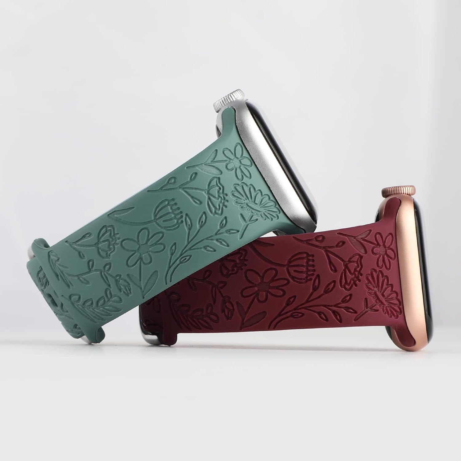 Paquete de 2 correas deportivas grabadas con flores compatibles con correas de Apple Watch de 1.496 pulgadas, 1.575 pulgadas, 1.614 pulgadas,