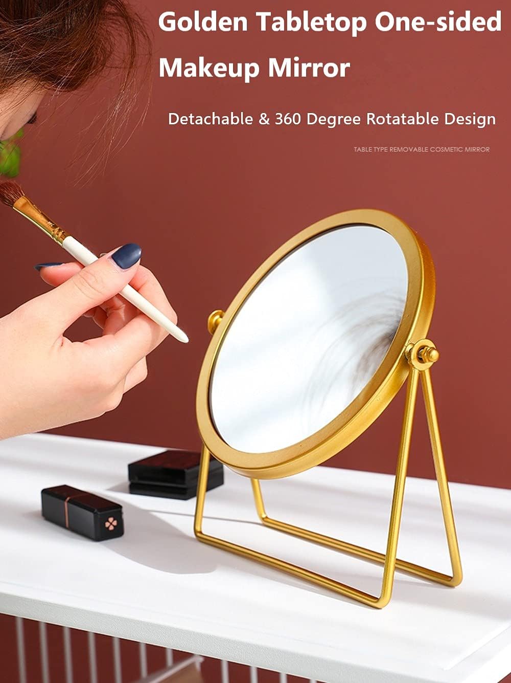 Geschaft – Espejo de maquillaje dorado de una cara para mesa, con rotación de 360, espejo de tocador de una cara, espejo giratorio redondo para
