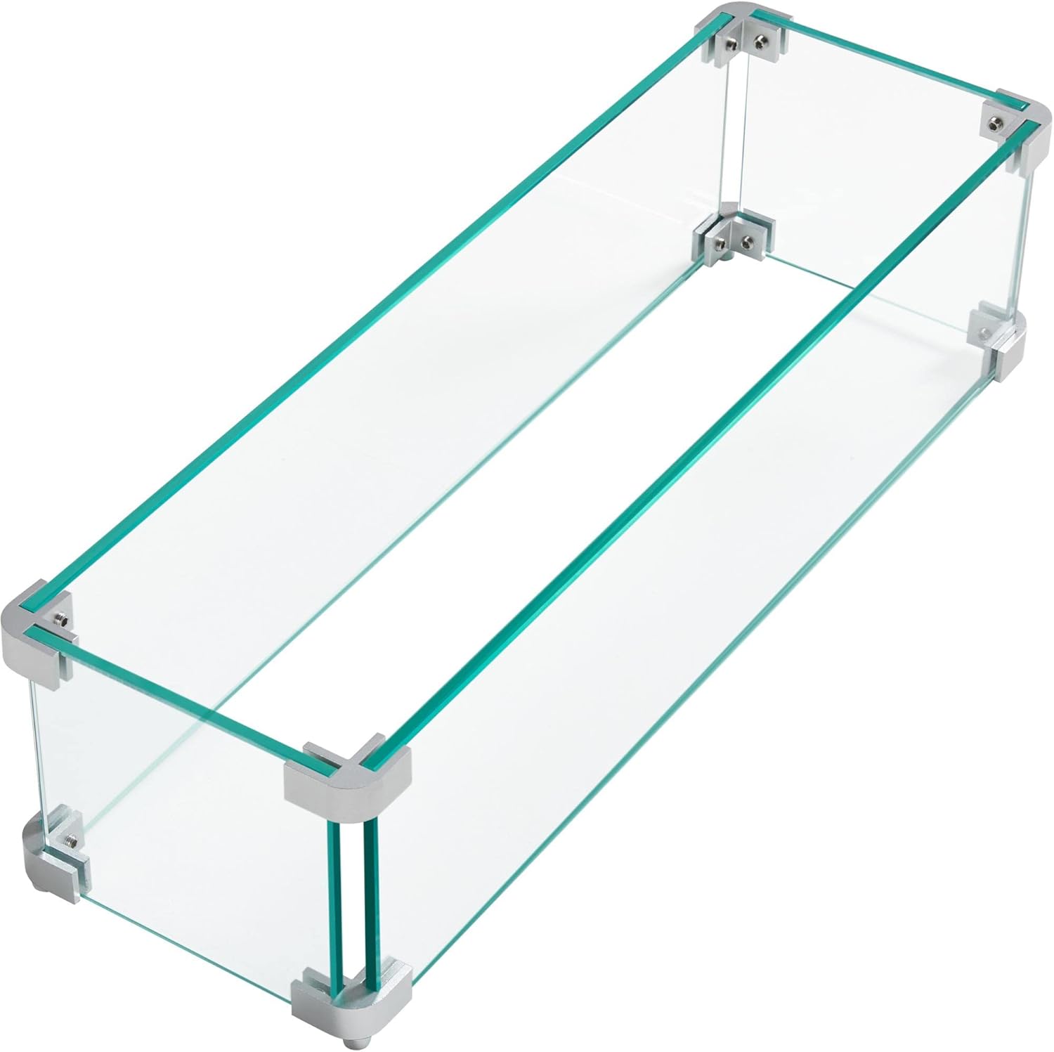 Yaheetech Protector de viento de vidrio para mesa rectangular para hoguera, 23.5 x 7.5 x 6.5 pulgadas, protector de llama de vidrio templado