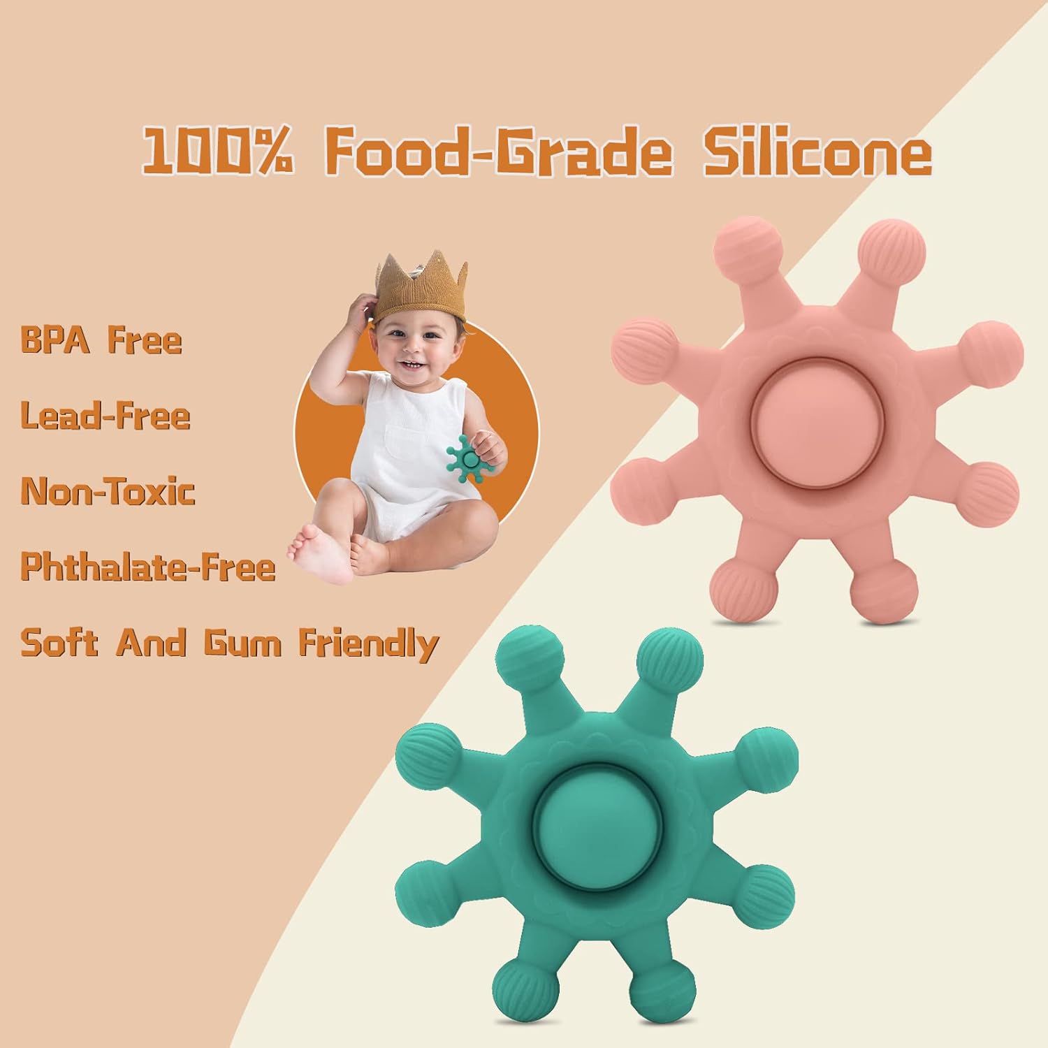 Juguetes de dentición para bebés, silicona de grado alimenticio, sin BPA, juguetes de silicona para masticar bebés para calmar las encías del bebé,