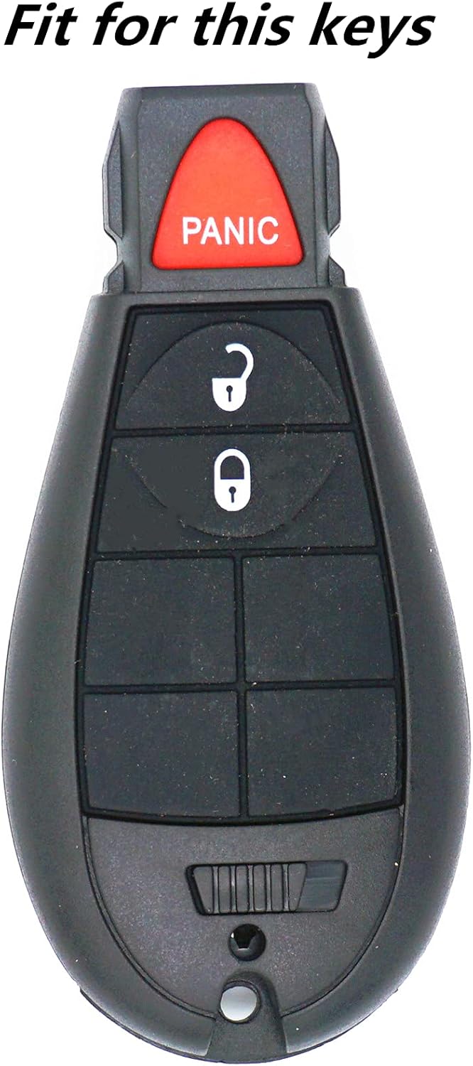 WFMJ Cuero para Dodge Ram Charger Durango Grand Caravan Journey Challenger Remoto 3 Botones Funda Funda Llavero Cadena Fob (Rojo)
