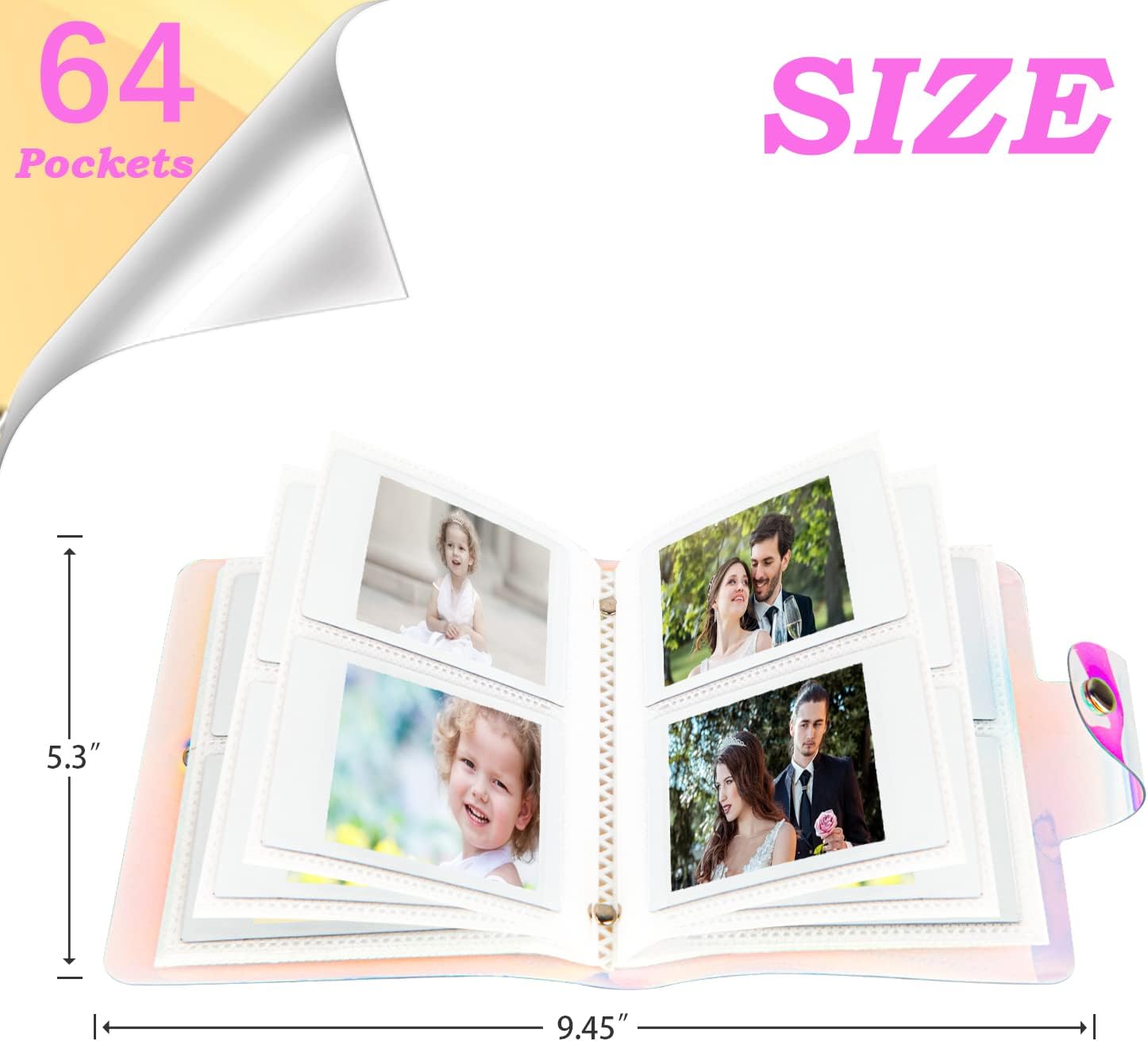 Paquete de 2 mini álbumes de fotos con una sola mano, 64 bolsillos, soporte portátil para tarjetas fotográficas Kpop para Fujifilm Instax