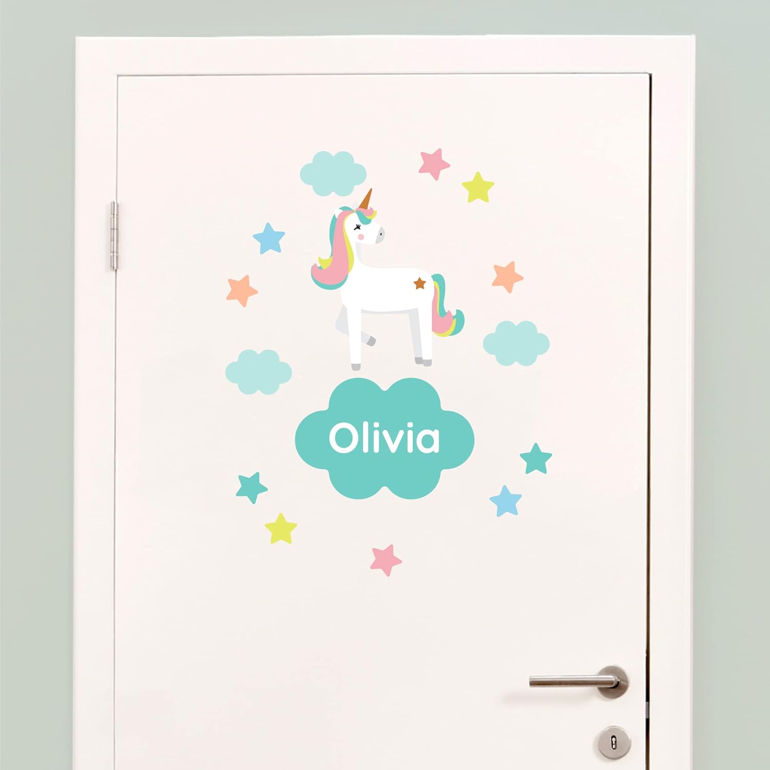 Teddylabels – Calcomanías de puerta reutilizables de unicornio mágico para habitaciones de niños con personalización de nombre – Calcomanías de