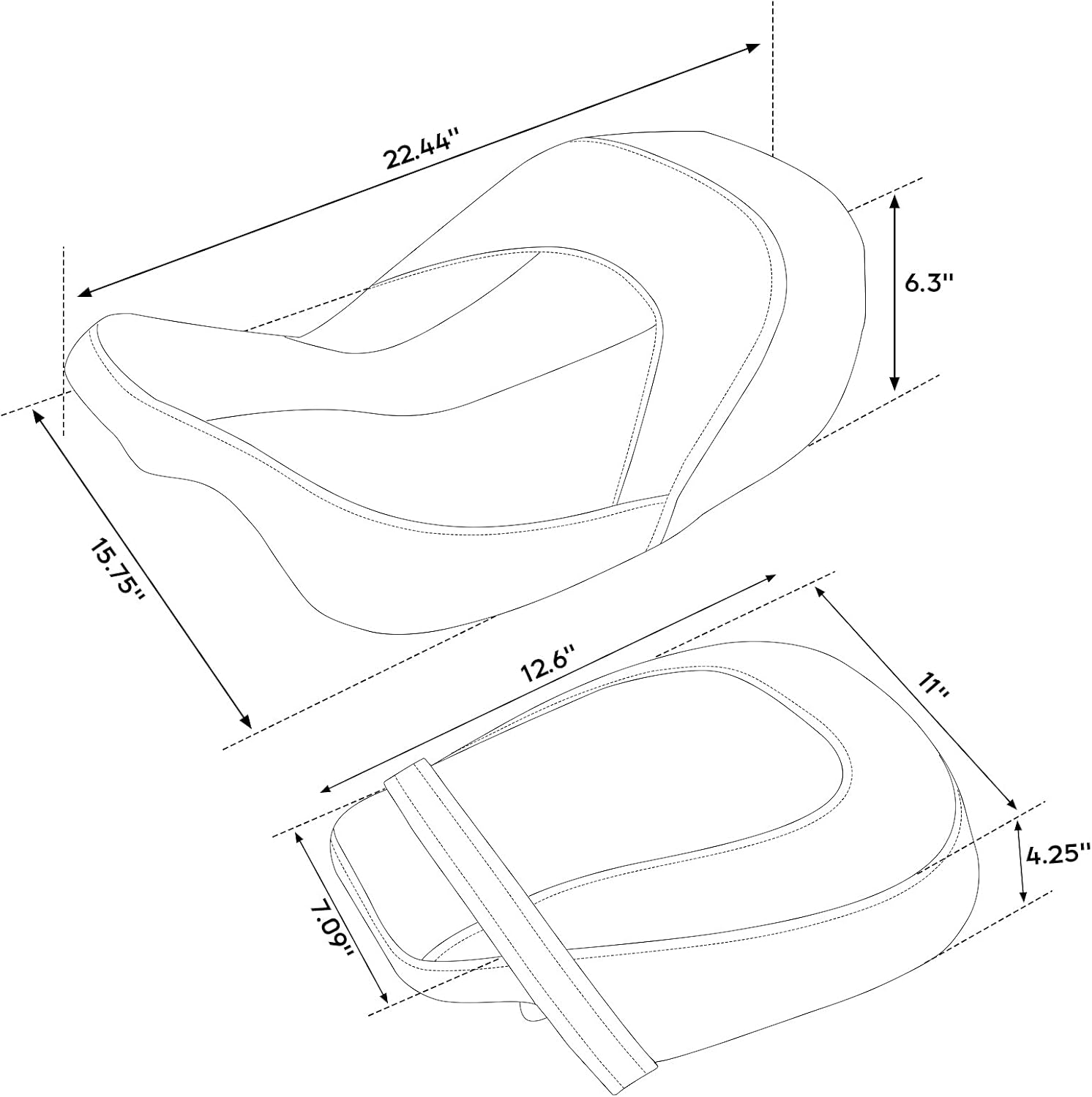 XFMT Asiento de pasajero de dos piezas para motocicleta de dos piezas, de perfil bajo, para Harley Touring CVO Road King Road Glide, Street Glide,