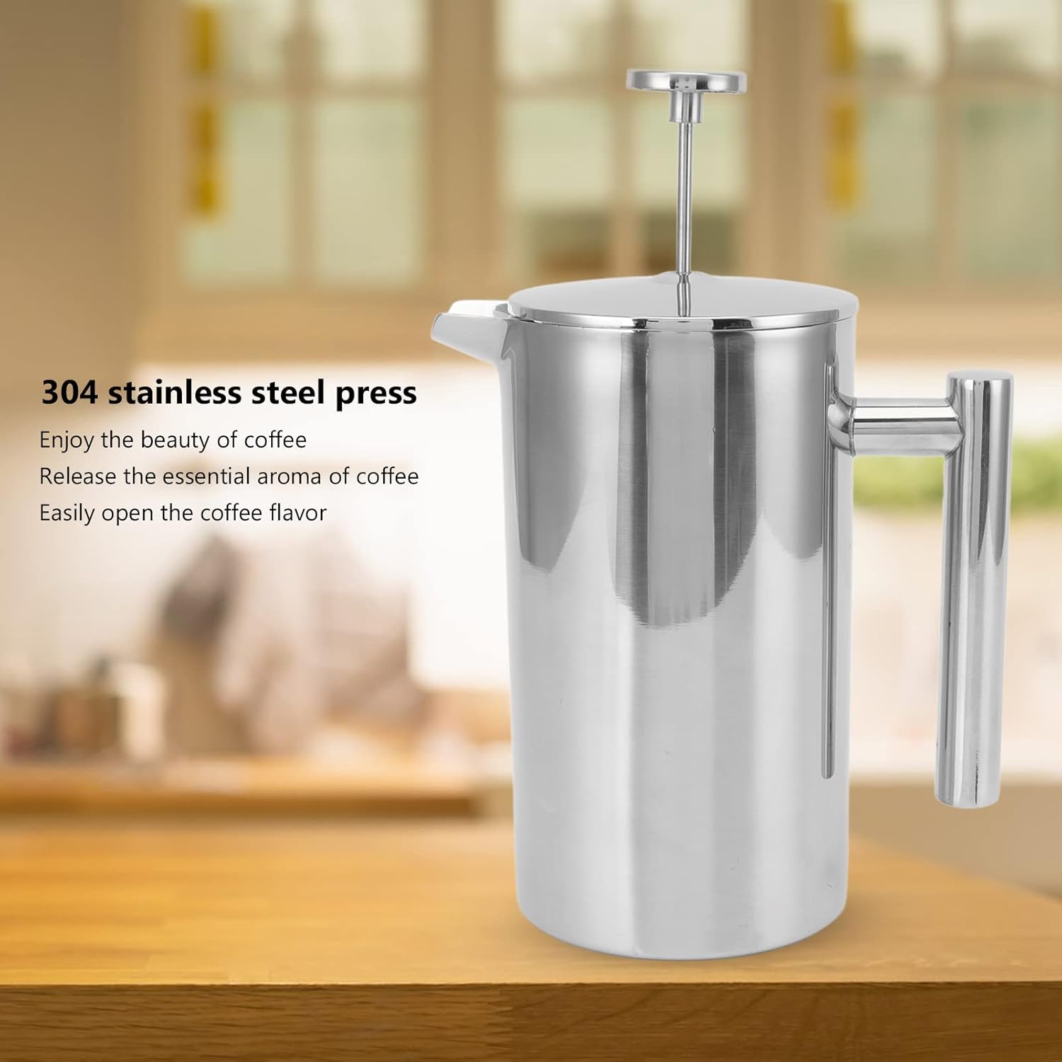 Prensa de café aislada de acero inoxidable con pantallas, cafetera de prensa francesa, libre de óxido, apta para lavavajillas, tetera de doble pared