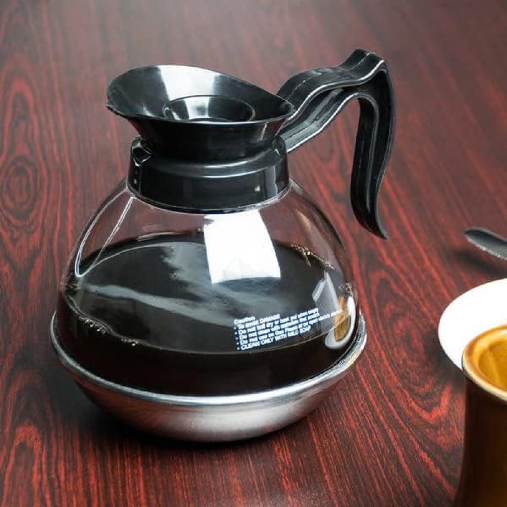 Decantador de café de grado comercial, cuerpo de policarbonato con base de acero inoxidable, mango de plástico negro, jarra de café fácil de verter,