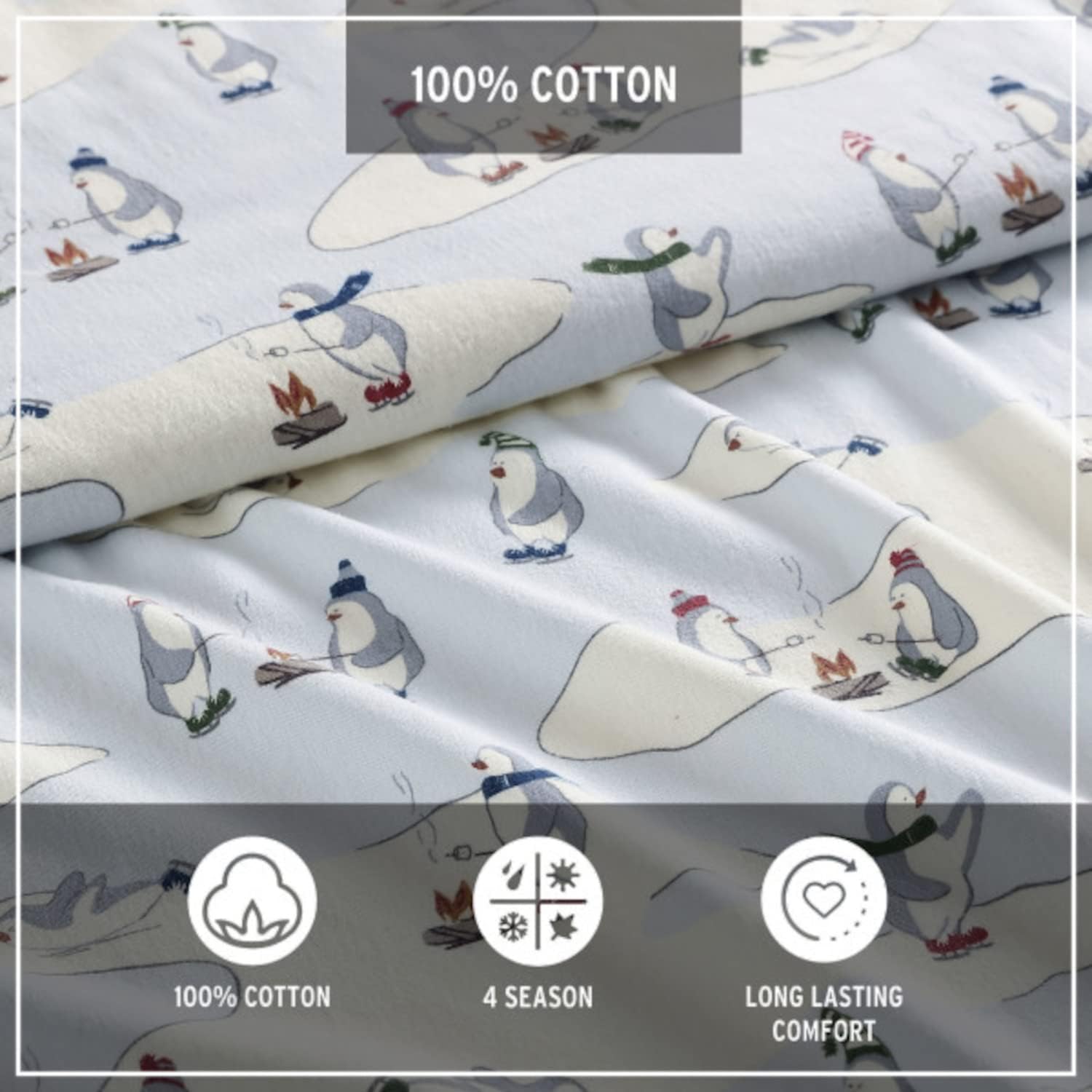 Eddie Bauer – Juego de sábanas de tamaño Queen, de franela de algodón, cepillado para mayor suavidad, acogedora decoración para el hogar (Skating