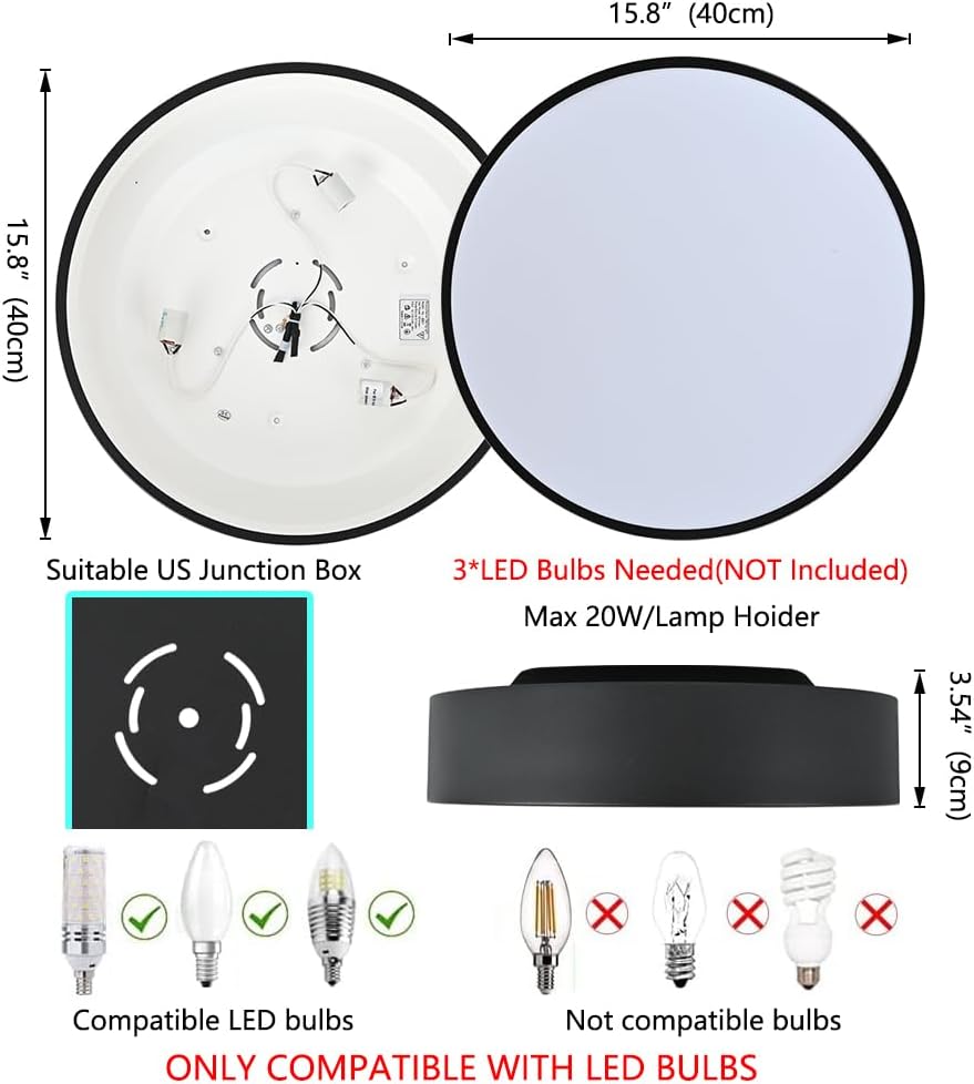 Lámpara de techo moderna negra empotrada, 3 luces, lámpara de techo redonda, lámpara de techo minimalista, lámpara de iluminación acrílica para